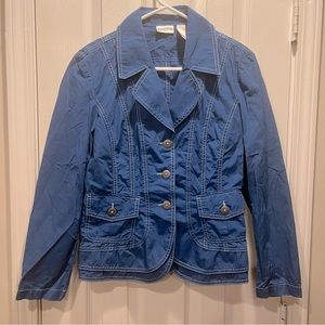 Chico's Blue cotton lightweight Blazer Medium button long sleeve notch c…